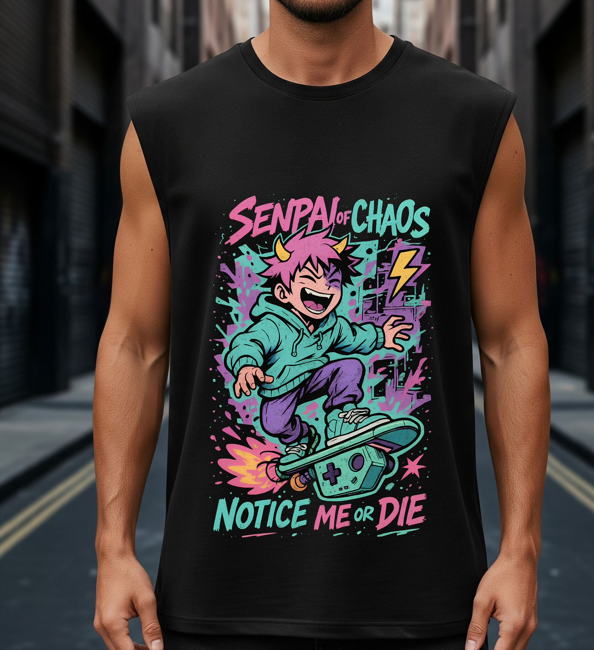 Senpai Chaos | Men's Sleeveless printed T-Shirt